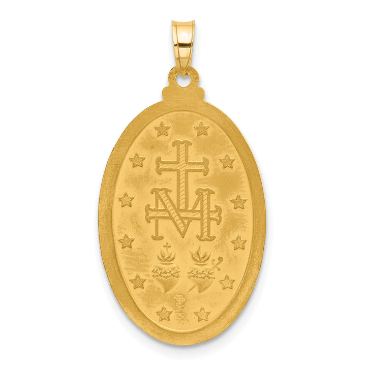 14K Yellow Gold Polished Satin Solid Miraculous Medal Oval Pendant