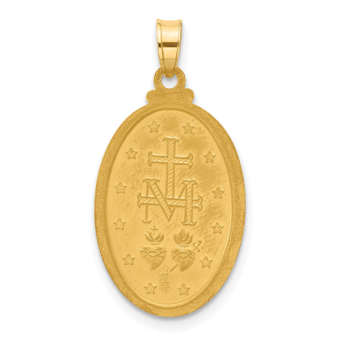 14K Yellow Gold Polished Satin Solid Miraculous Medal Oval Pendant