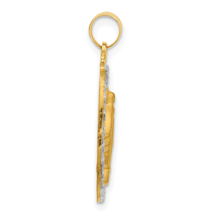 14K Yellow Gold Polished Satin Solid Miraculous Medal Oval Pendant