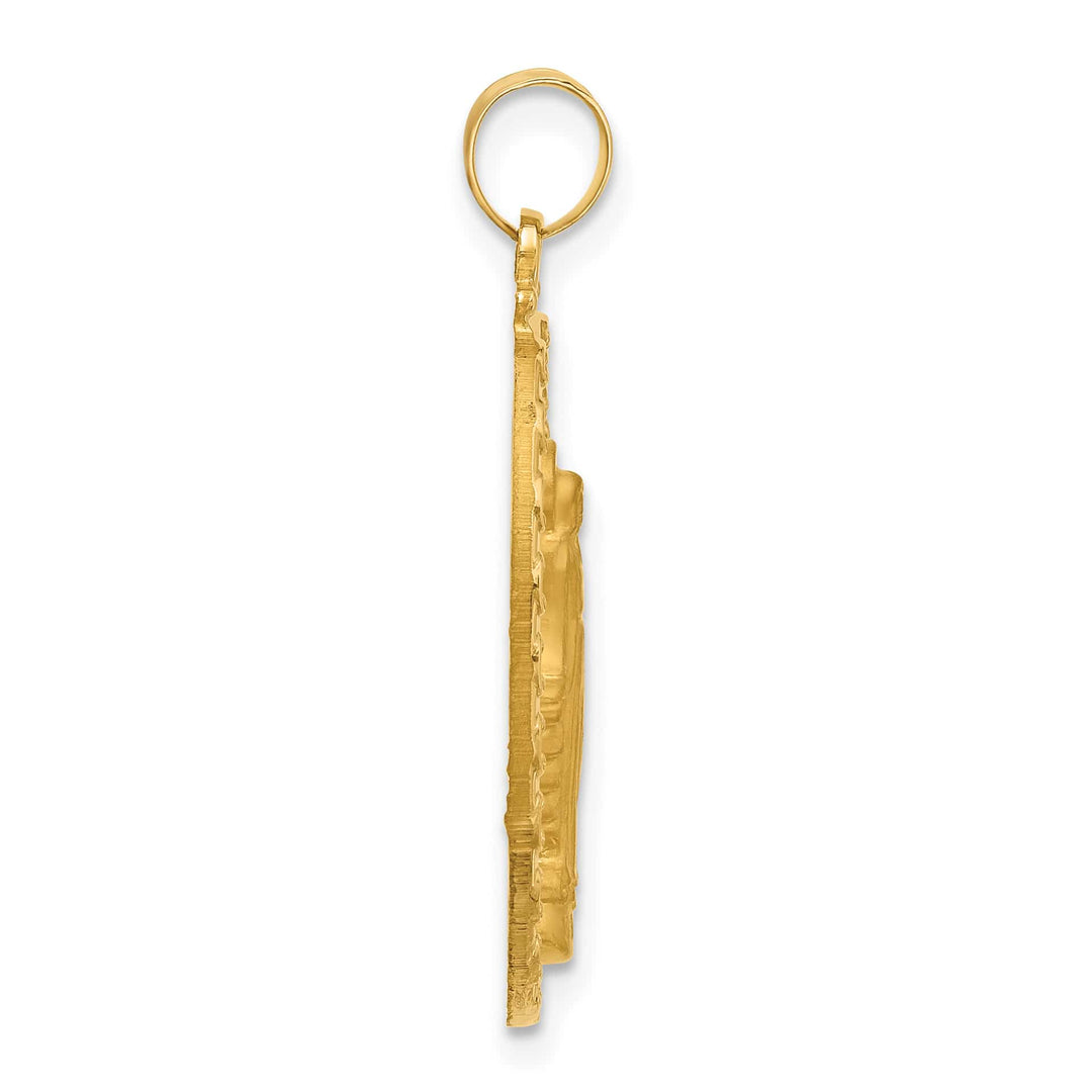 14K Yellow Gold Polished Satin Solid Miraculous Medal Oval Pendant