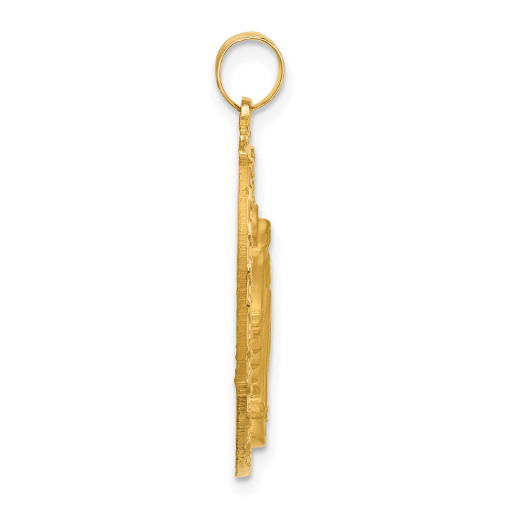 14K Yellow Gold Polished Satin Solid Miraculous Medal Oval Pendant