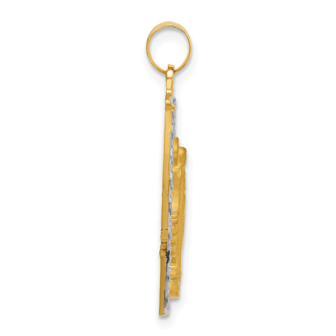 14K Yellow Gold Polished Satin Solid Miraculous Medal Oval Pendant