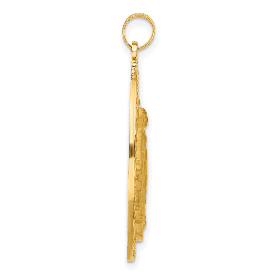 14K Yellow Gold Polished Satin Solid Miraculous Medal Oval Pendant