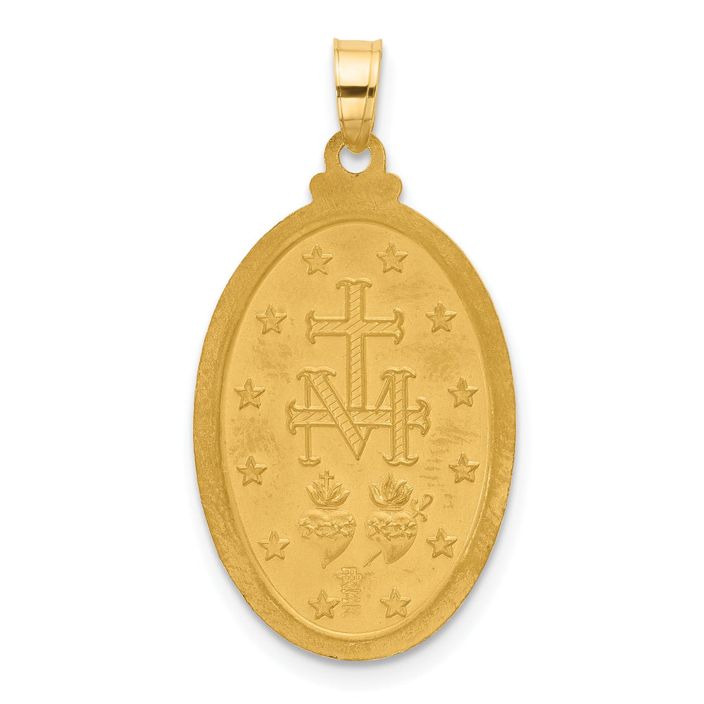 14K Yellow Gold Polished Satin Solid Miraculous Medal Oval Pendant