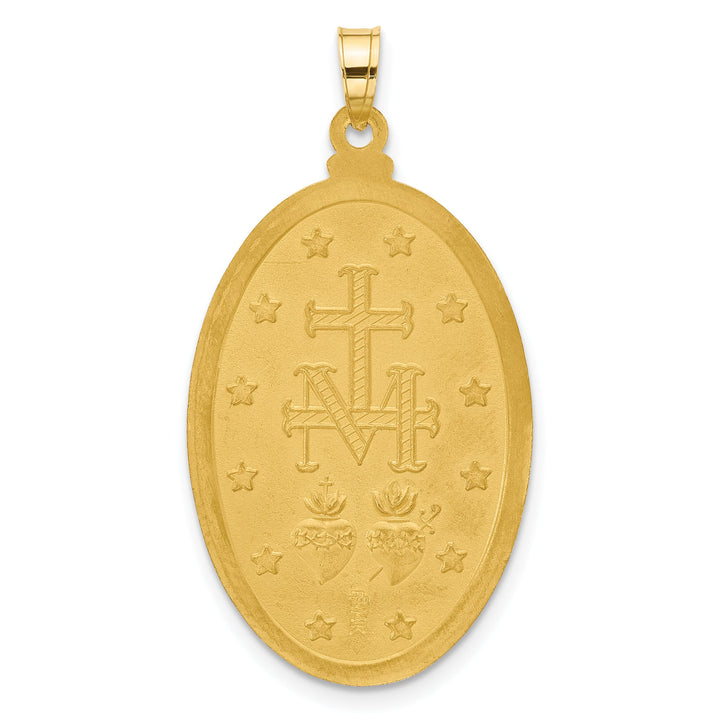 14K Yellow Gold Polished Satin Solid Miraculous Medal Oval Pendant