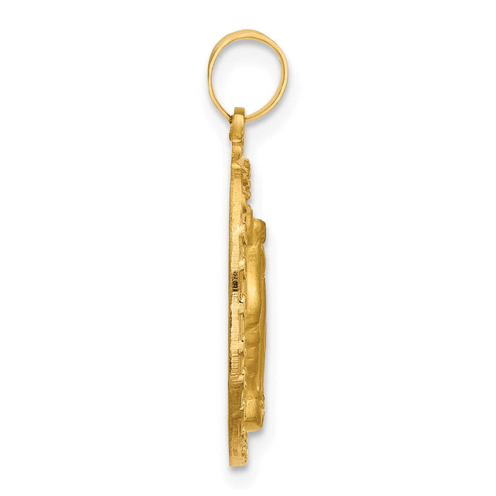 14K Yellow Gold Polished Satin Solid Miraculous Medal Oval Pendant