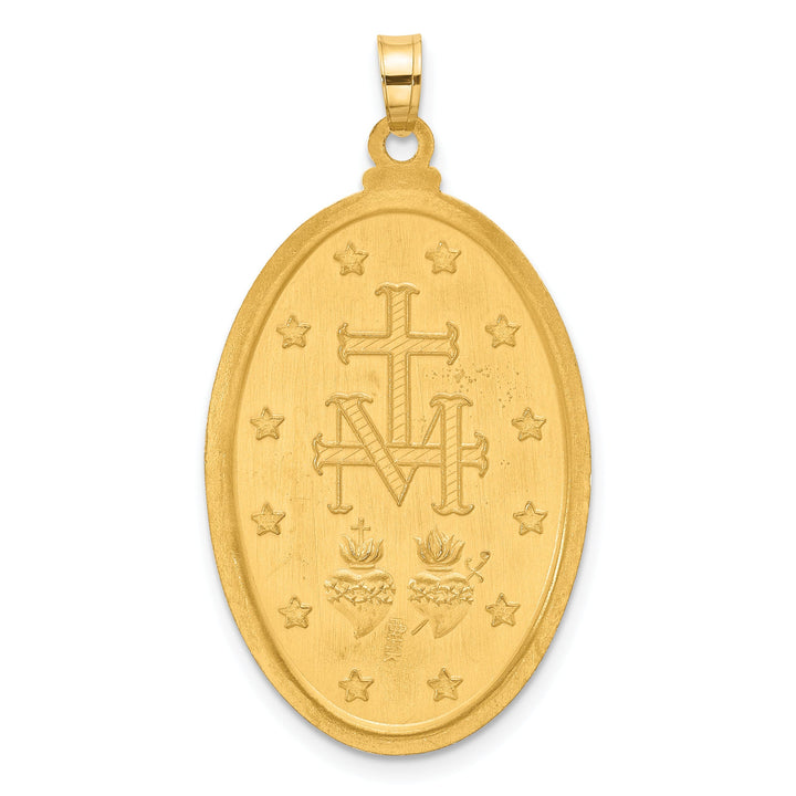 14K Yellow Gold Polished Satin Solid Miraculous Medal Oval Pendant