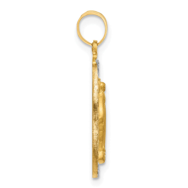 14K Yellow Gold Polished Satin Solid Miraculous Medal Oval Pendant