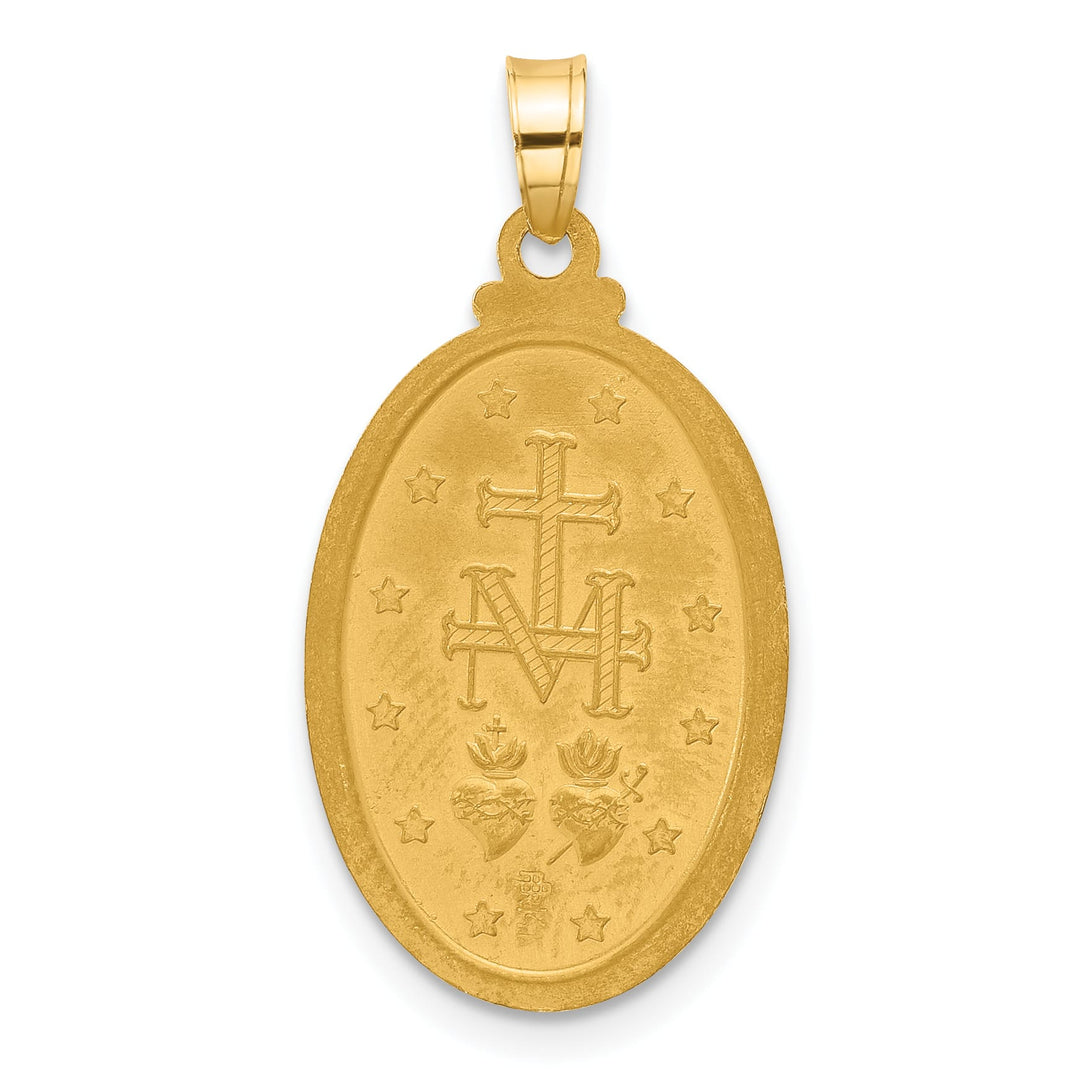 14K Yellow Gold Polished Satin Solid Miraculous Medal Oval Pendant