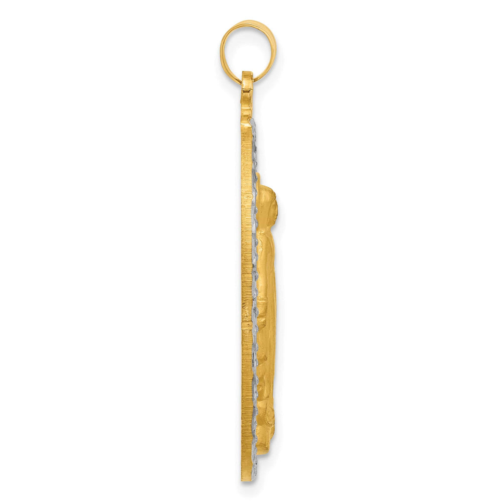 14K Yellow Gold Polished Satin Solid Miraculous Medal Oval Pendant
