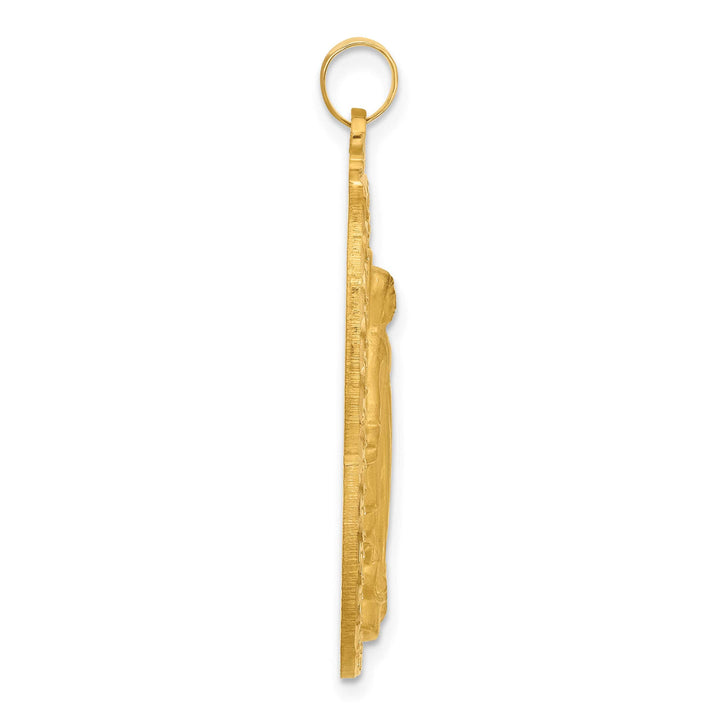 14K Yellow Gold Polished Satin Solid Miraculous Medal Oval Pendant