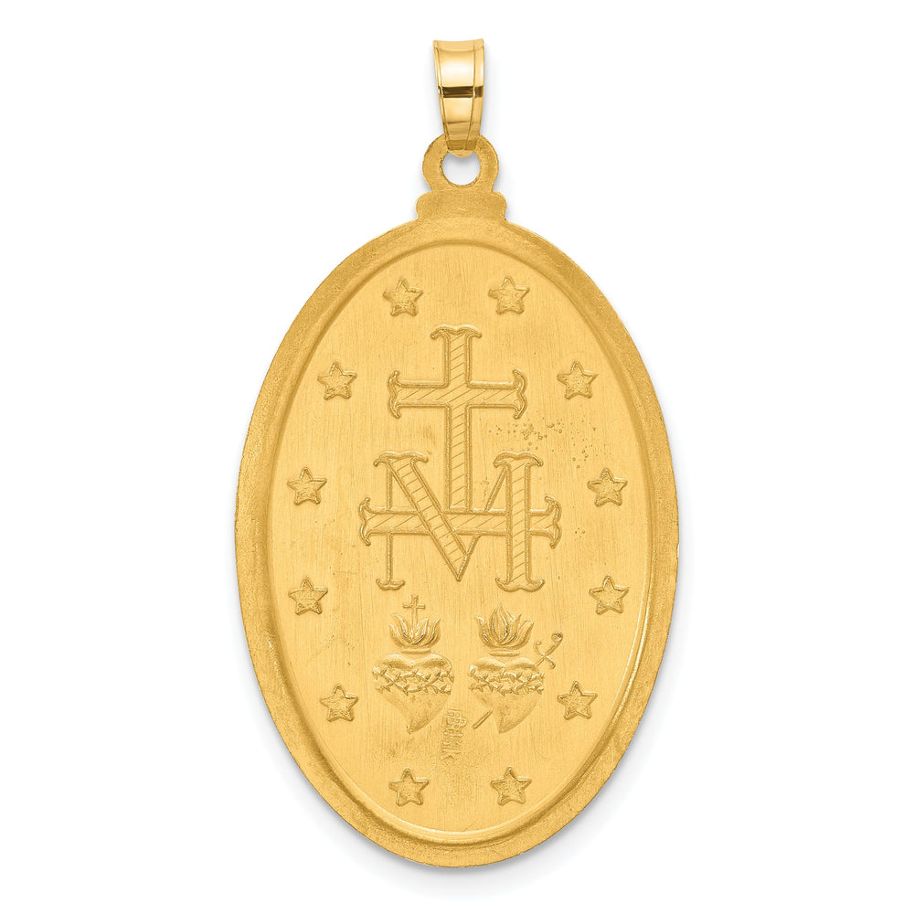 14K Yellow Gold Polished Satin Solid Miraculous Medal Oval Pendant