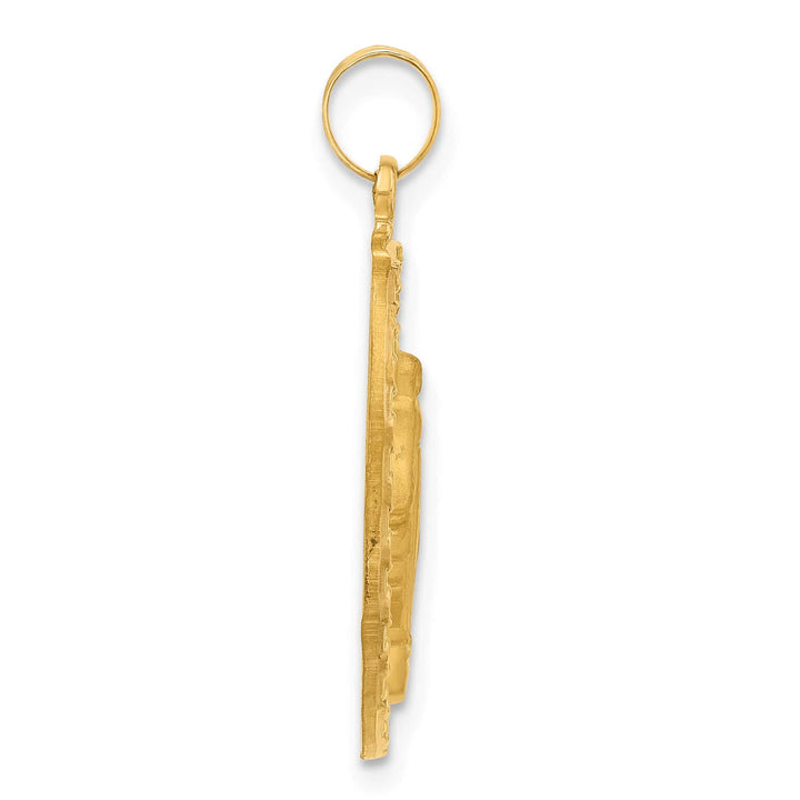 14K Yellow Gold Polished Satin Solid Miraculous Medal Oval Pendant