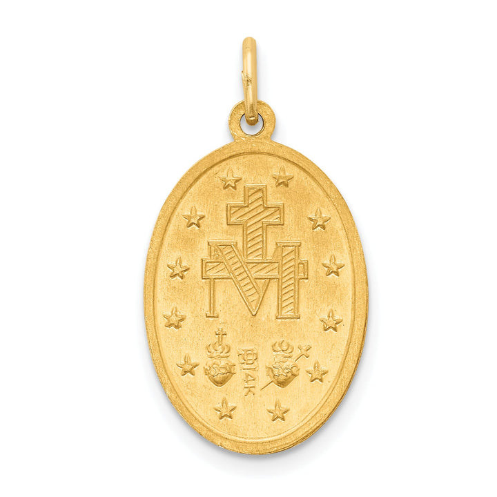 14K Yellow Gold Polished Satin Solid Miraculous Medal Oval Pendant