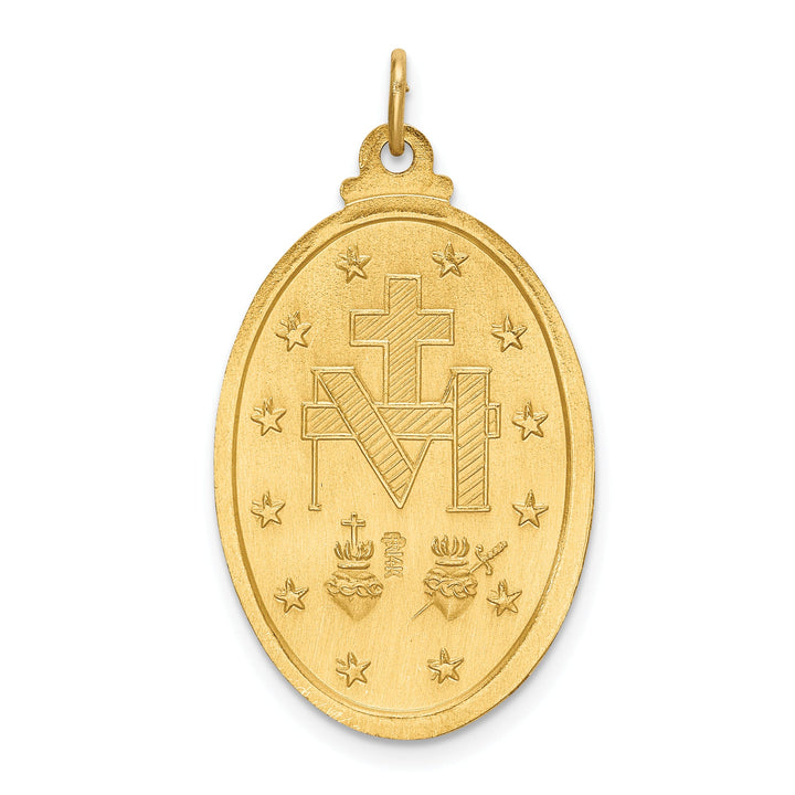 14K Yellow Gold Polished Satin Solid Miraculous Medal Oval Pendant