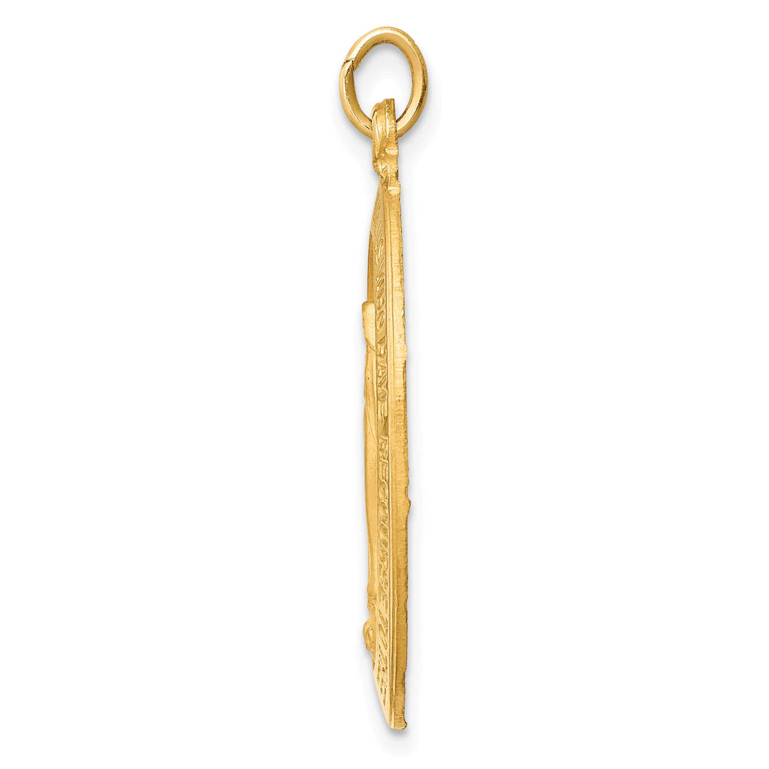14K Yellow Gold Polished Satin Solid Miraculous Medal Oval Pendant