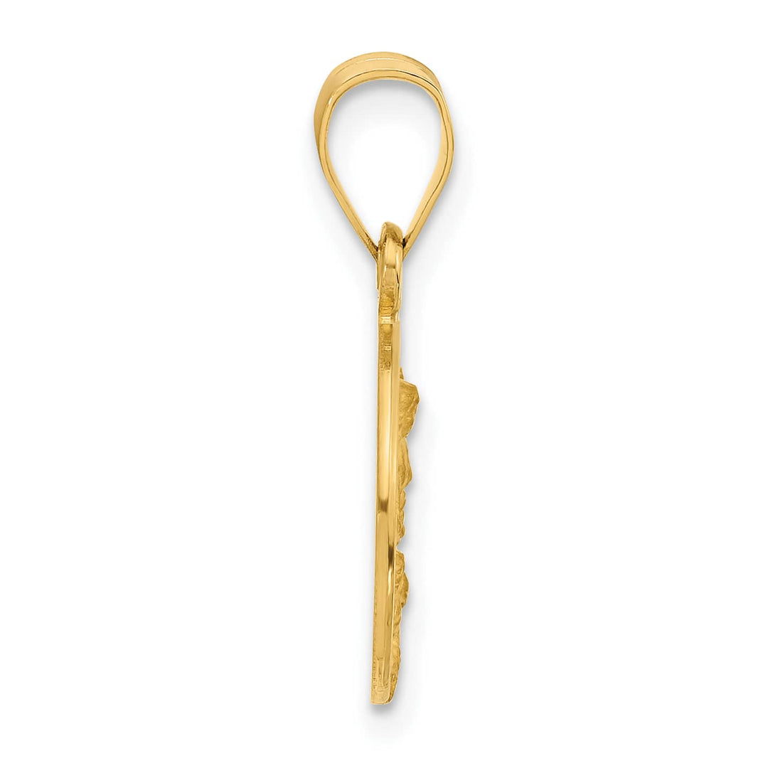14K Yellow Gold Polished Satin Solid Our Guardian Angel Medal Pendant