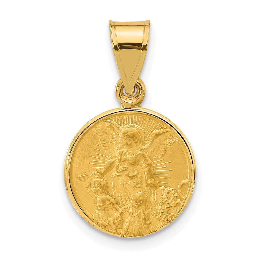 14K Yellow Gold Polished Satin Solid Our Guardian Angel Medal Pendant