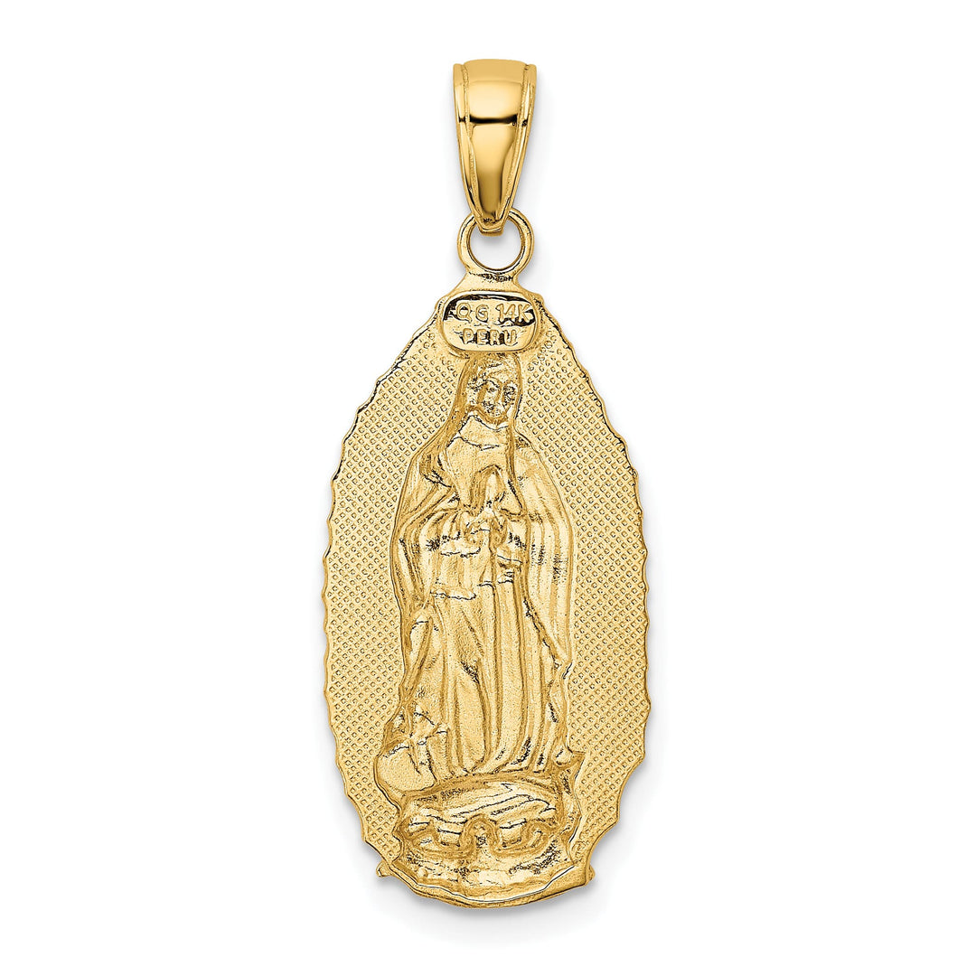 14K Yellow Gold Polished Satin Solid Our Lady of Guadalupe Pendant