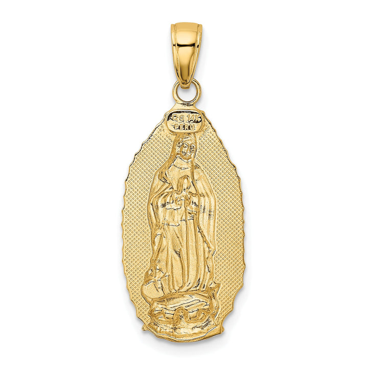 14K Yellow Gold Polished Satin Solid Our Lady of Guadalupe Pendant