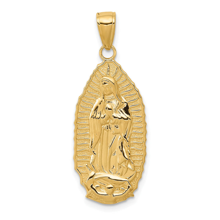 14K Yellow Gold Polished Satin Solid Our Lady of Guadalupe Pendant