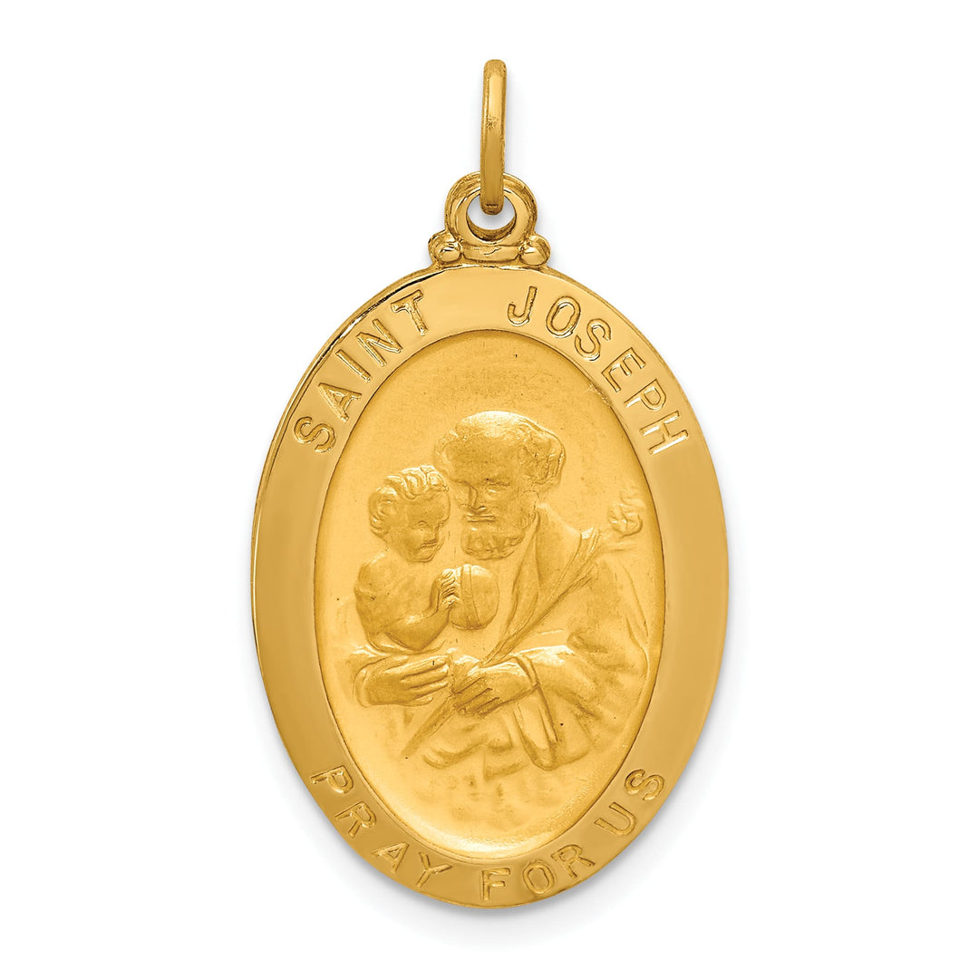 14K Yellow Gold Polished Satin Solid Oval St. Joseph Medal Pendant