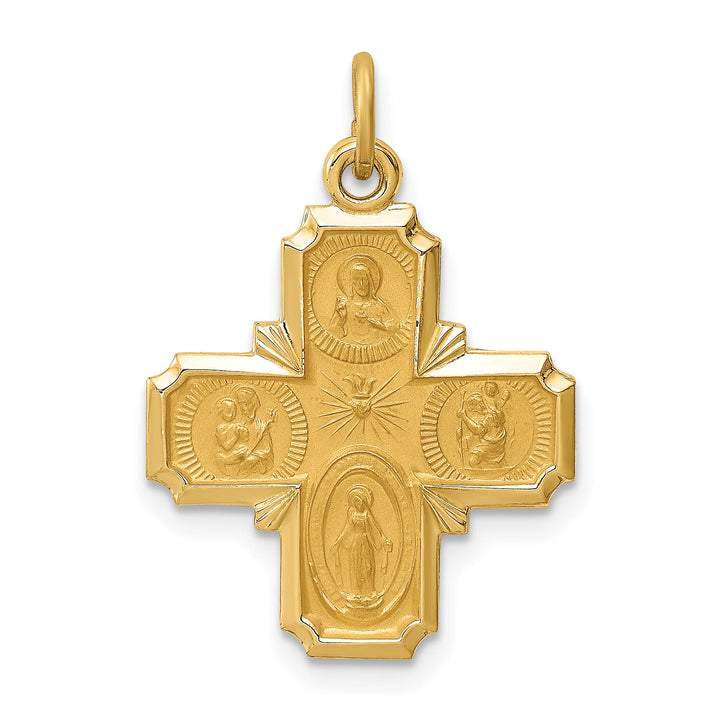 14K Yellow Gold Polished Satin Solid Small 4-Way Medal Pendant