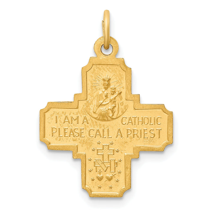 14K Yellow Gold Polished Satin Solid Small 4-Way Medal Pendant