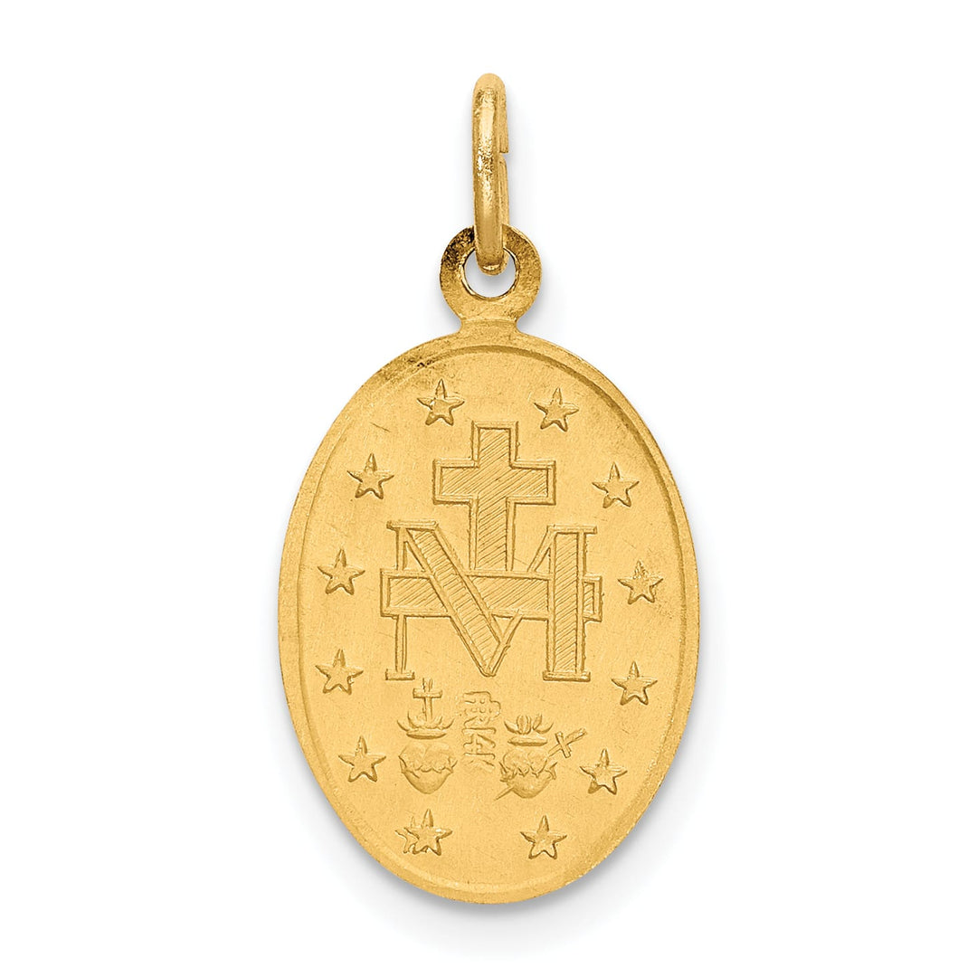 14K Yellow Gold Polished Satin Solid Small Miraculous Medal Oval Charm