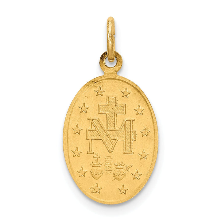 14K Yellow Gold Polished Satin Solid Small Miraculous Medal Oval Charm