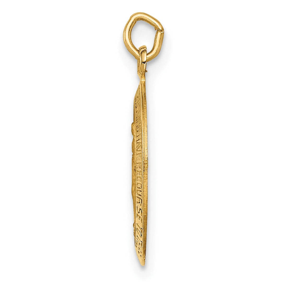 14K Yellow Gold Polished Satin Solid Small Miraculous Medal Oval Charm