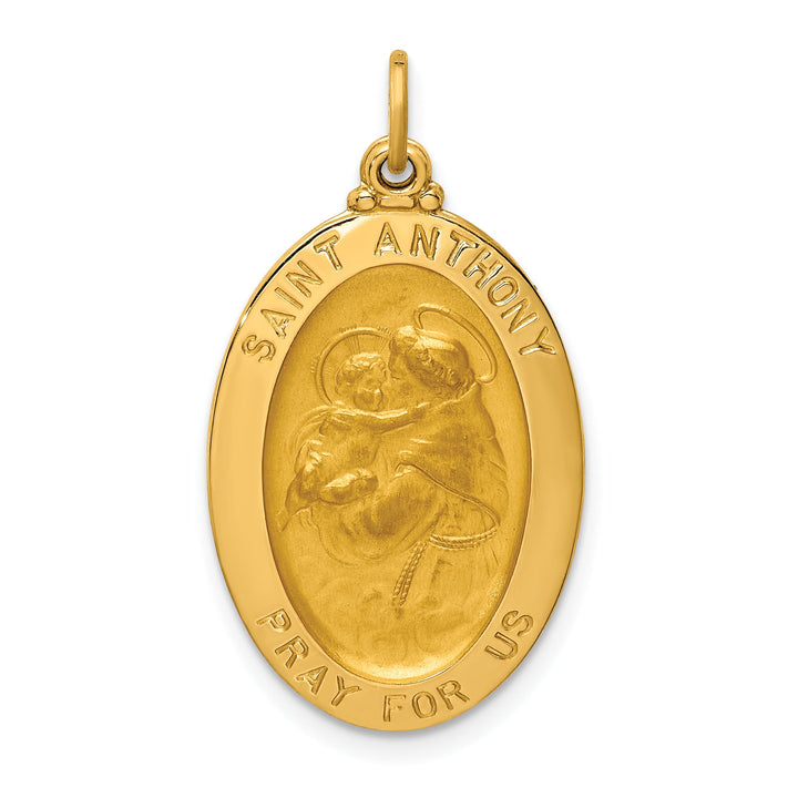 14K Yellow Gold Polished Satin Solid St. Anthony Medal Oval Pendant
