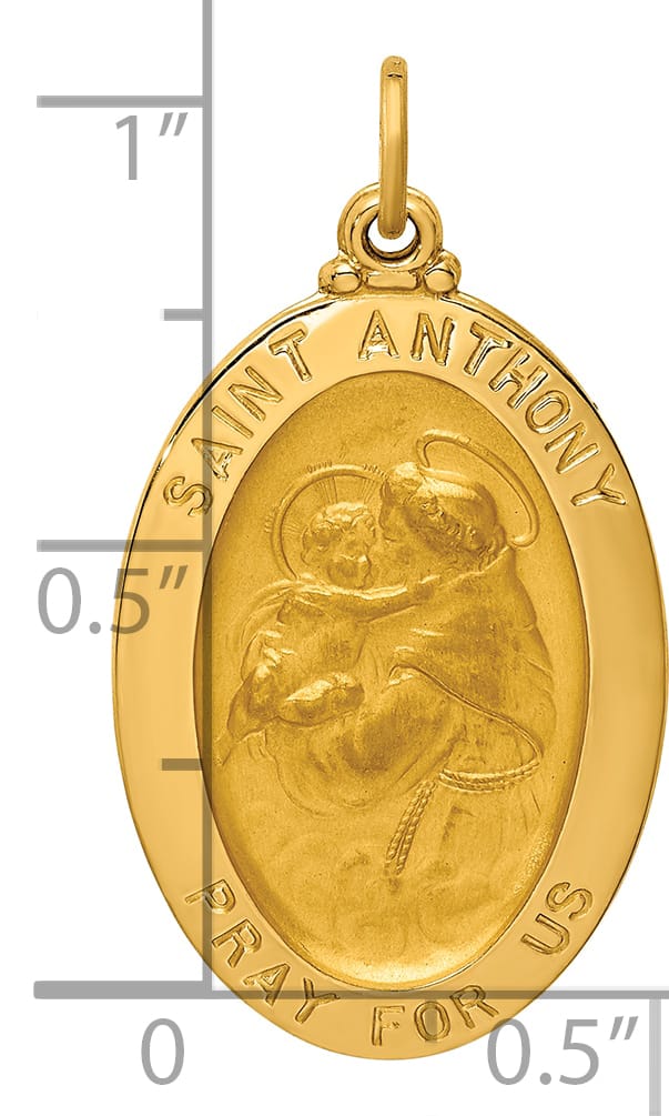 14K Yellow Gold Polished Satin Solid St. Anthony Medal Oval Pendant
