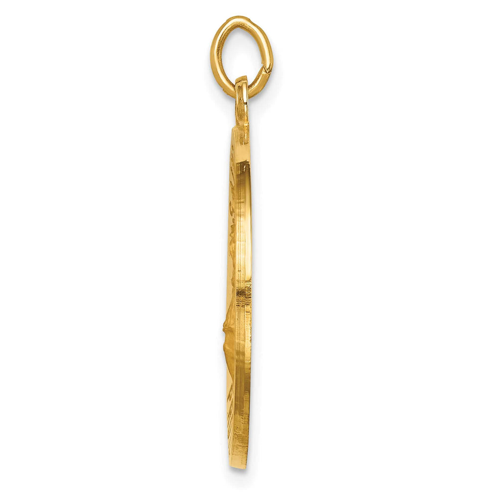 14K Yellow Gold Polished Satin Solid St Florian Medal Round Pendant
