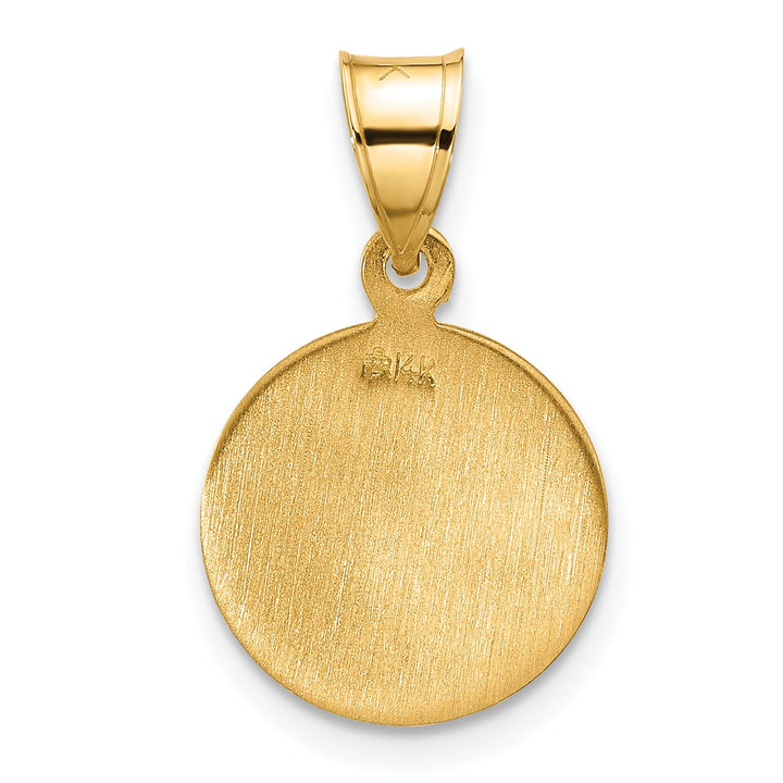 14K Yellow Gold Polished Satin Solid St Joseph Medal Round Pendant