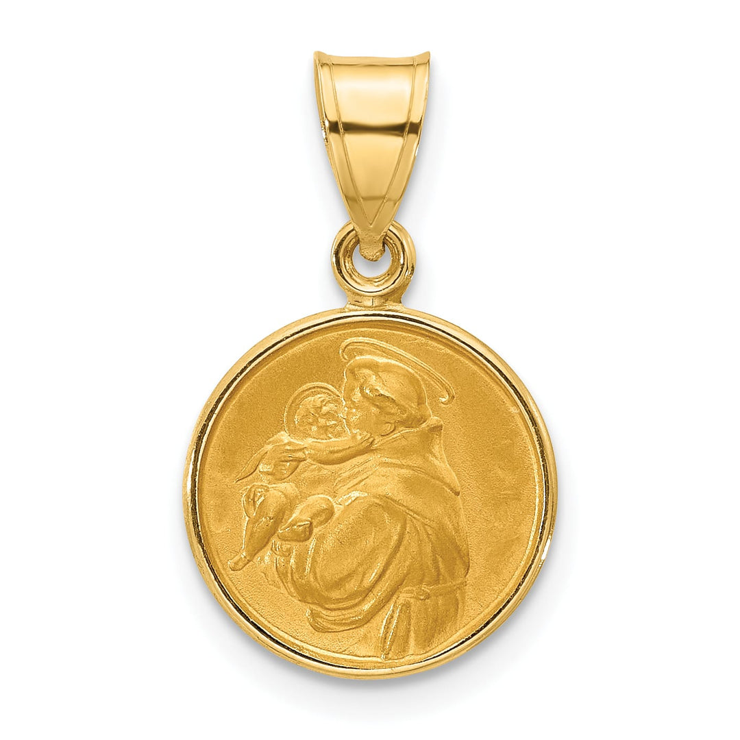 14K Yellow Gold Polished Satin St. Anthony Medal Pendant