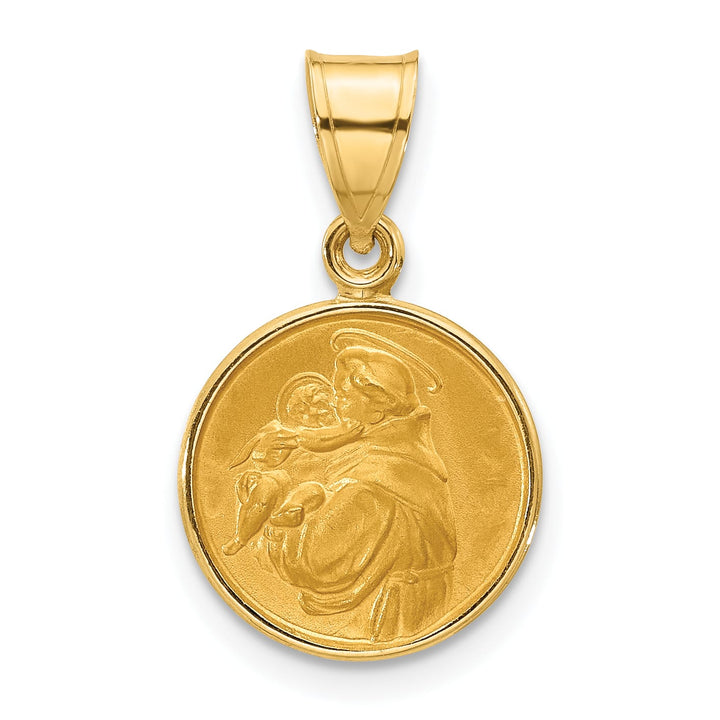 14K Yellow Gold Polished Satin St. Anthony Medal Pendant