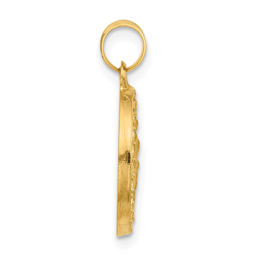 14K Yellow Gold Polished Satin St. Christopher Medal Round Pendant