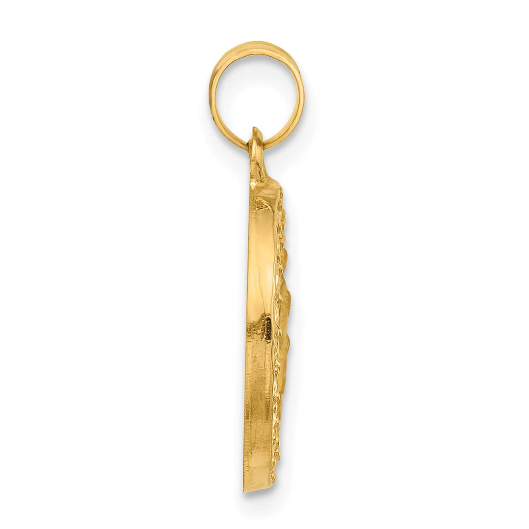 14K Yellow Gold Polished Satin St. Christopher Medal Round Pendant