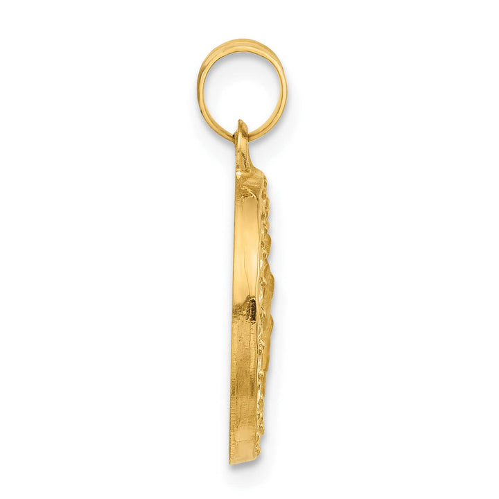 14K Yellow Gold Polished Satin St. Christopher Medal Round Pendant