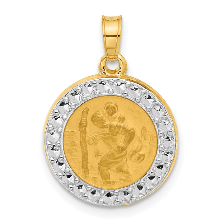 14K Yellow Gold Polished Satin St. Christopher Medal Round Pendant
