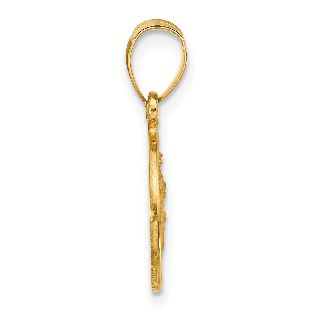 14K Yellow Gold Polished Satin St. Christopher Medal Round Pendant