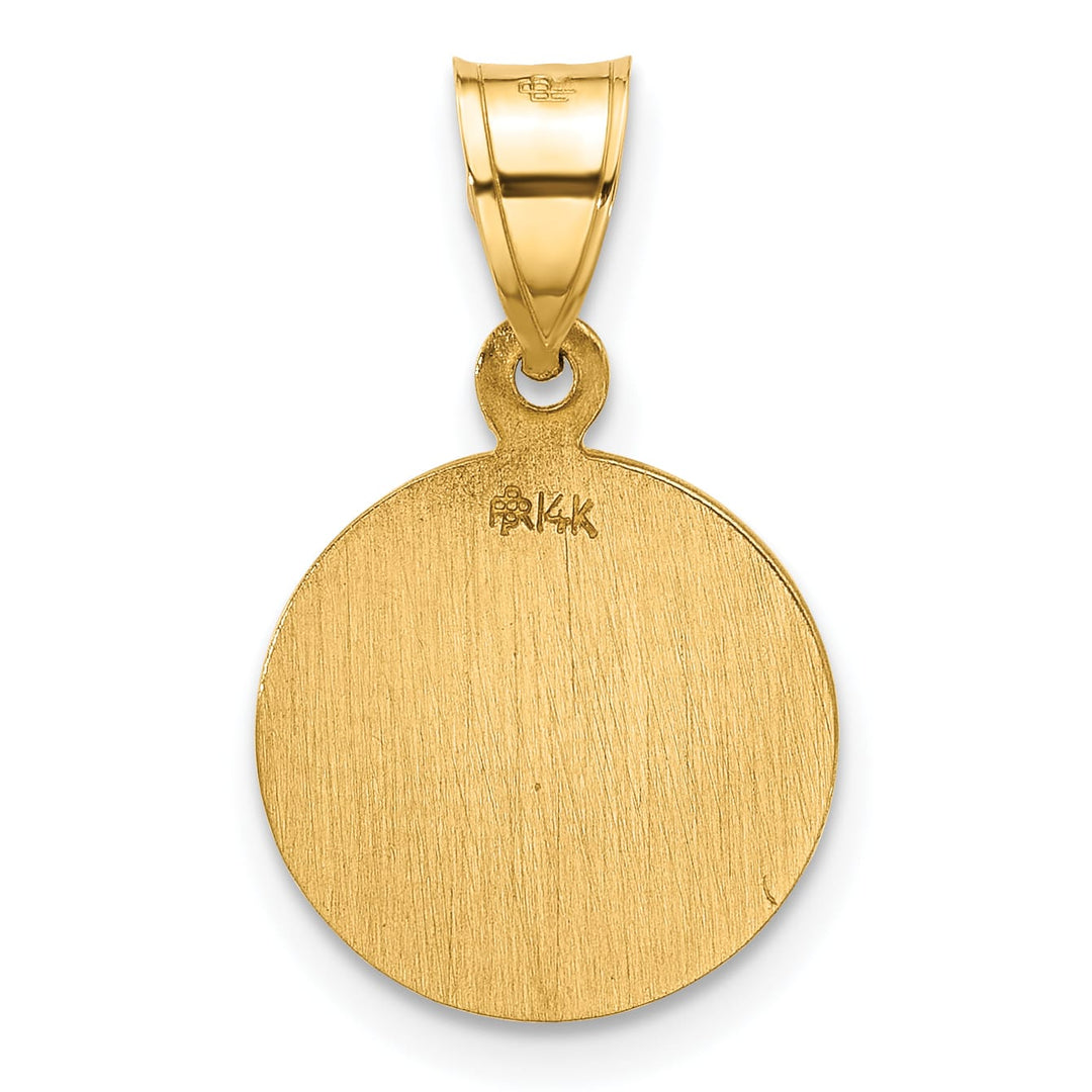 14K Yellow Gold Polished Satin St. Christopher Medal Round Pendant