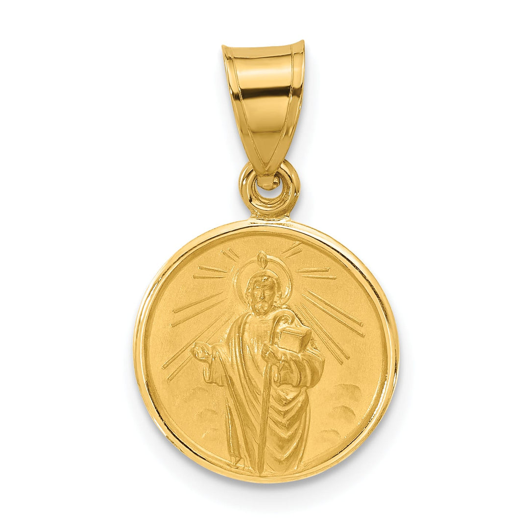14K Yellow Gold Polished Satin St Jude Thaddeus Medal Round Charm