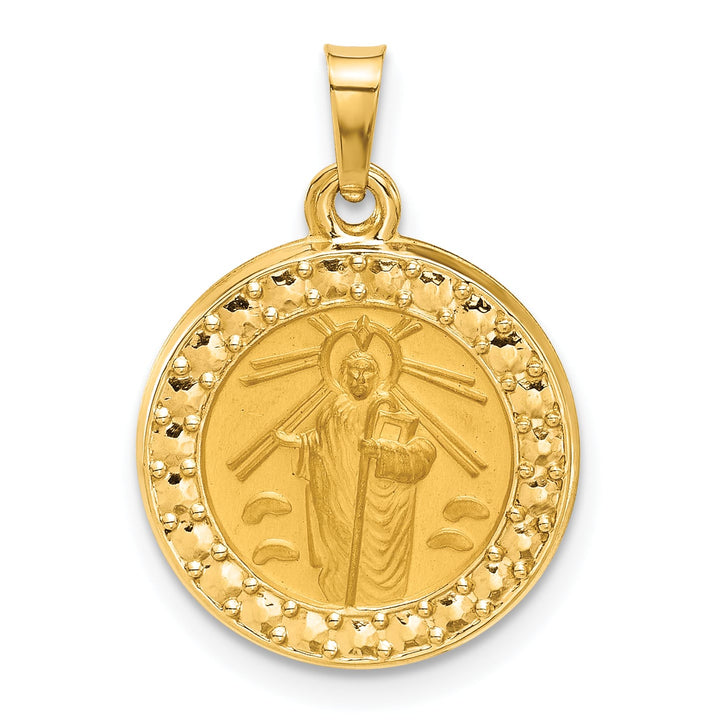 14K Yellow Gold Polished Satin St. Jude Thaddeus Medal Round Charm