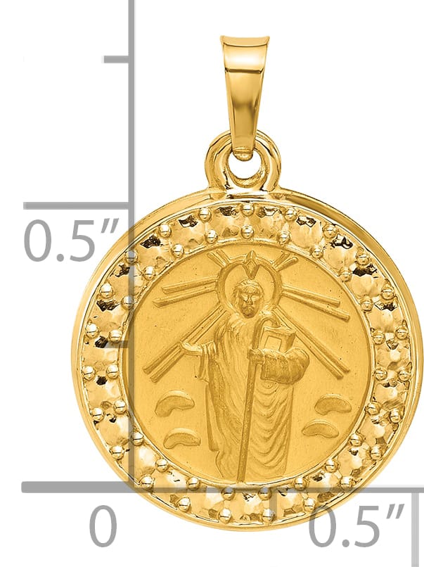 14K Yellow Gold Polished Satin St. Jude Thaddeus Medal Round Charm