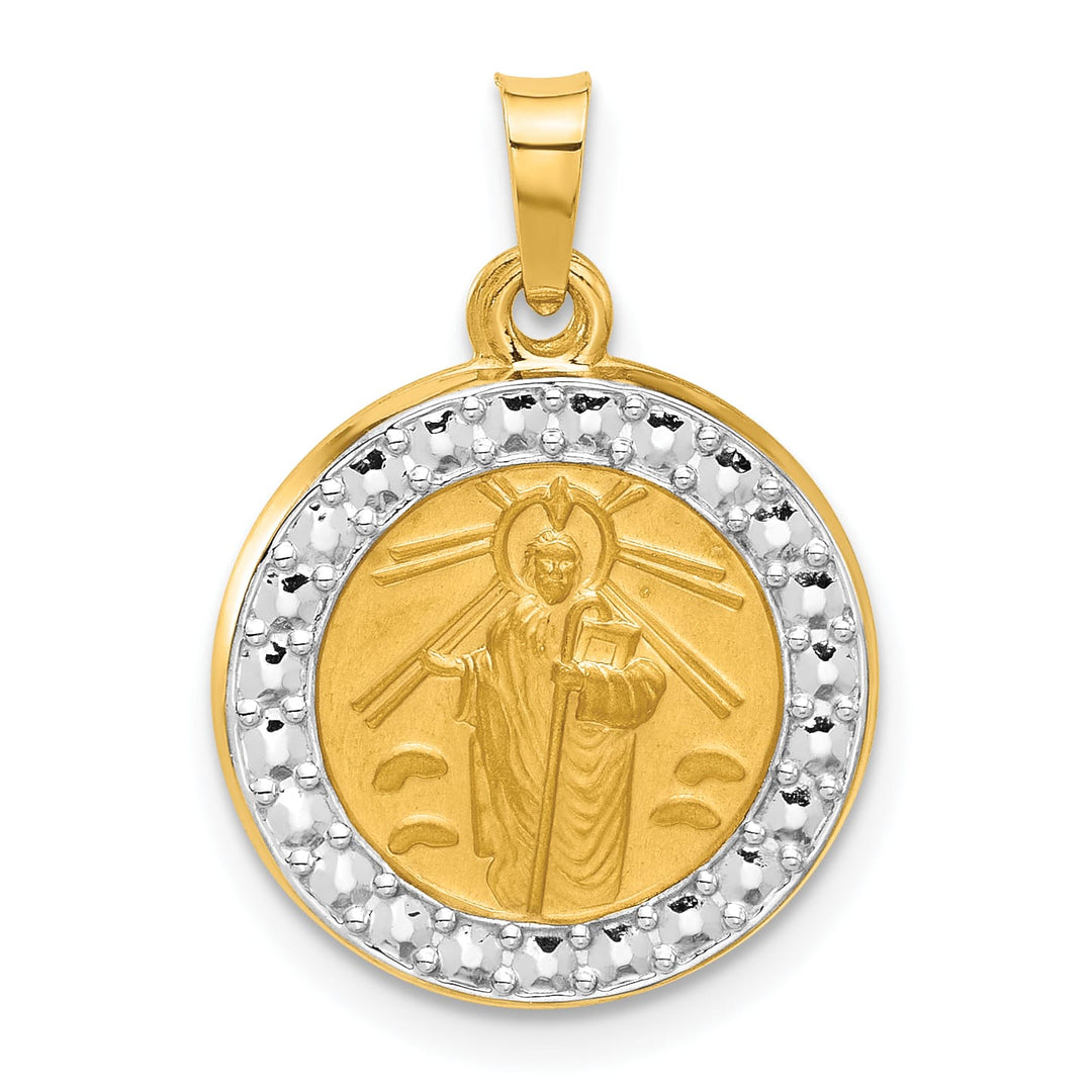 14K Yellow Gold Polished Satin St. Jude Thaddeus Medal Round Charm