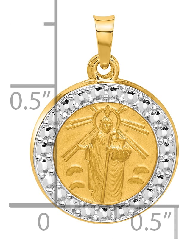14K Yellow Gold Polished Satin St. Jude Thaddeus Medal Round Charm