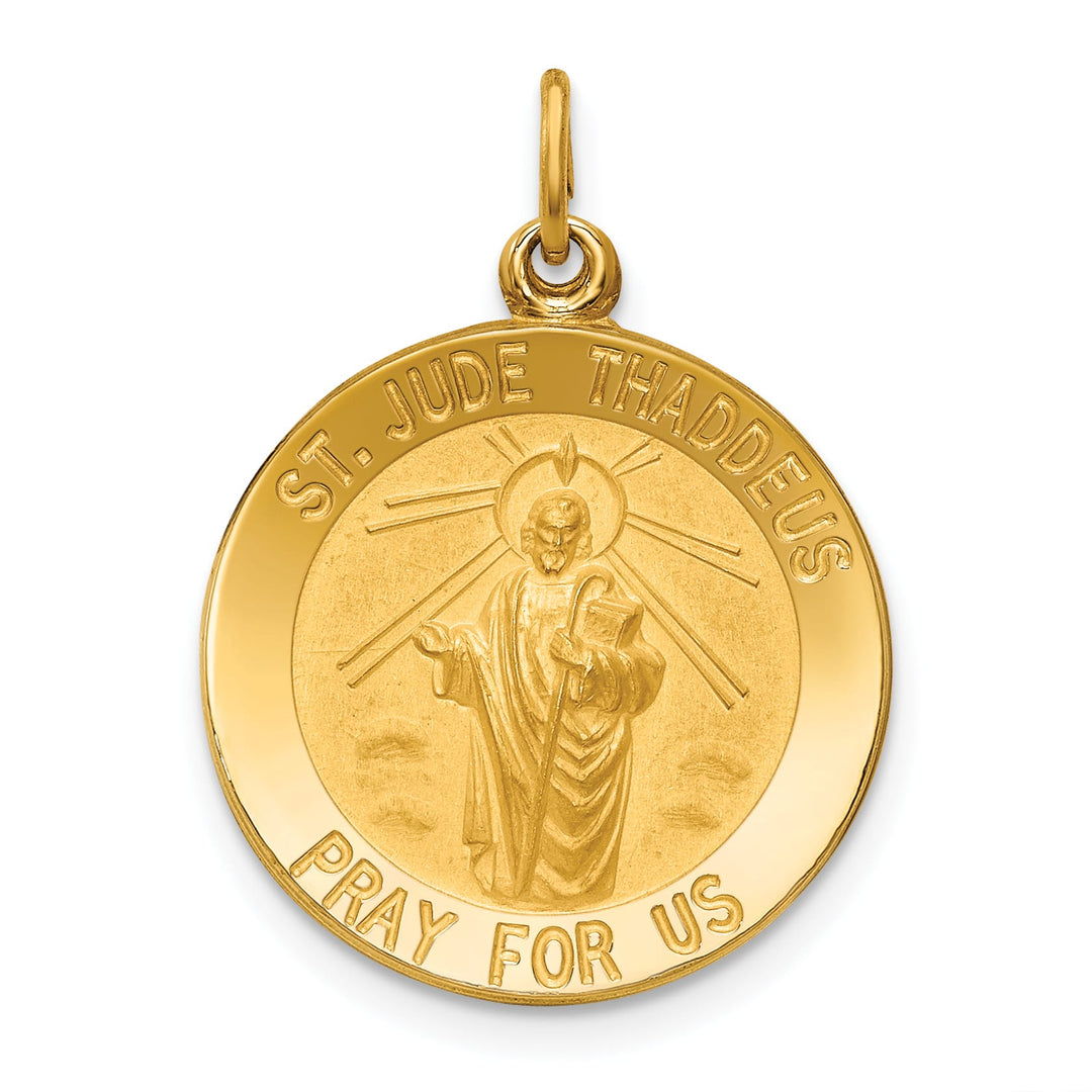 14K Yellow Gold Polished Satin St. Jude Thaddeus Medal Round Pendant