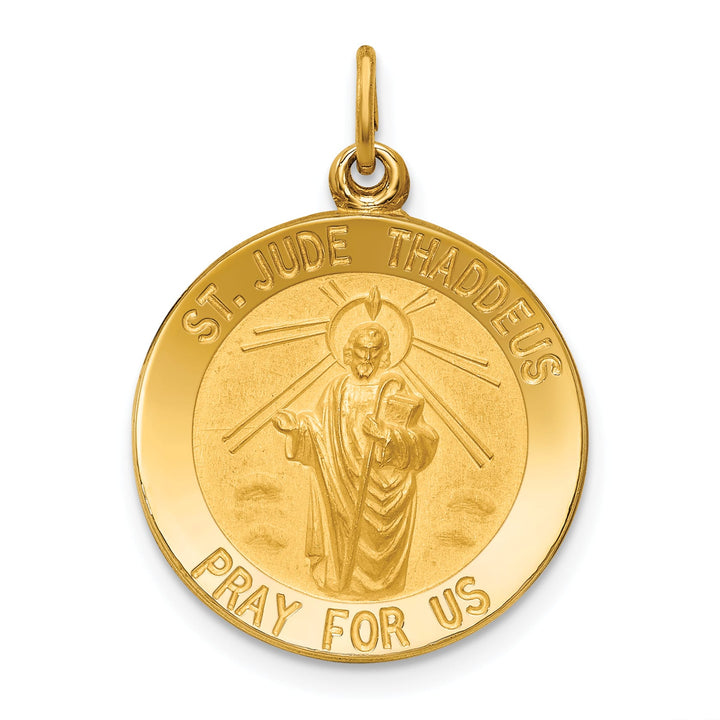 14K Yellow Gold Polished Satin St. Jude Thaddeus Medal Round Pendant